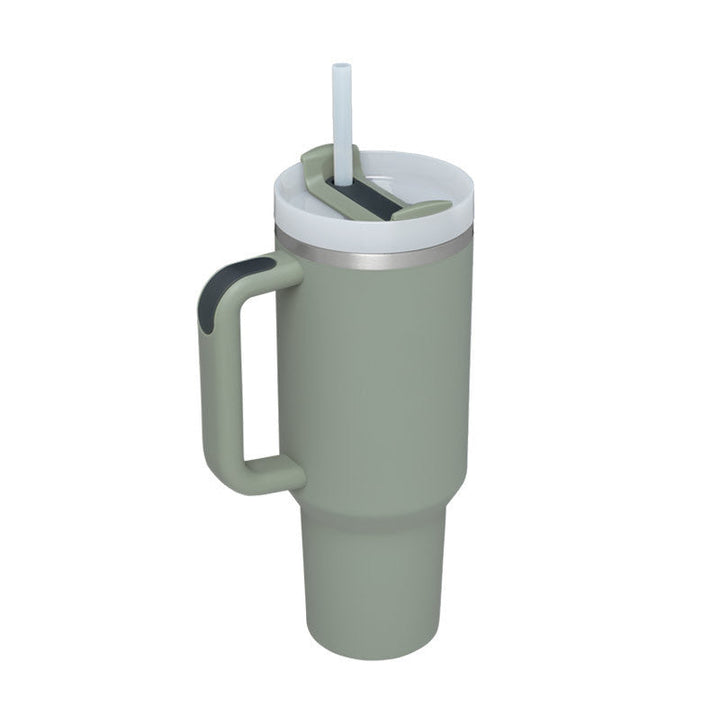 Insulated Mug with Handle and Straw - ChillMate-Laurel leaves-1200 ML-Nora Luxe