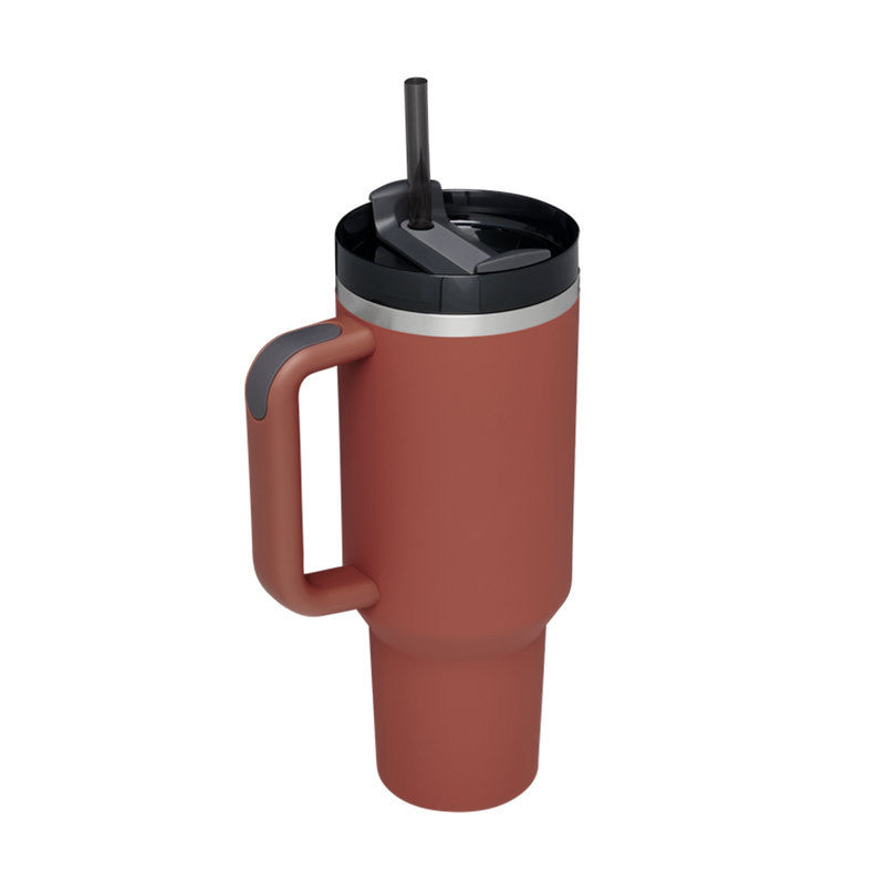 Insulated Mug with Handle and Straw - ChillMate-Red rust-1200 ML-Nora Luxe