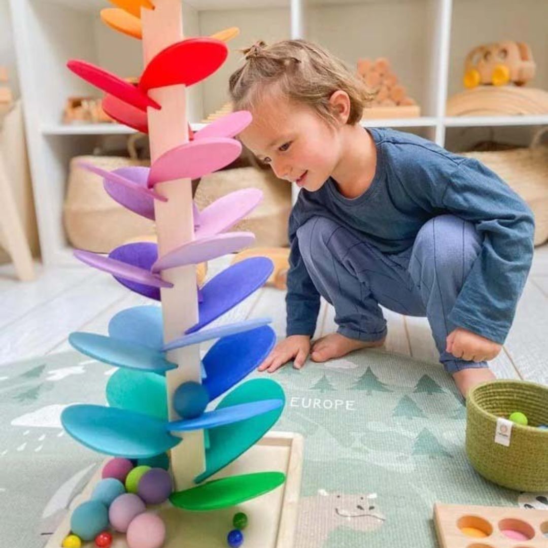 Interactive Rainbow Marble Sound Tree - Luca-Discoverers Set 11.42 inches (Flower Music Tree + 10 free Balls)-Nora Luxe