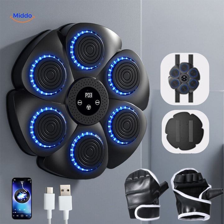 Interactive Smart Boxing Machine - PunchTech-Black + Half Finger Boxing Gloves-Nora Luxe