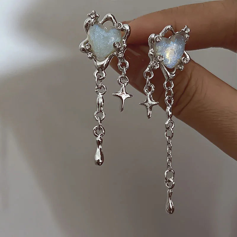 Irregular Heart Tassel Star Earrings - Unique Women's Jewellery-Nora Luxe