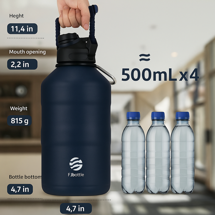 Isolated 1.9 L Water Bottle with Magnetic Lid-Black-Nora Luxe