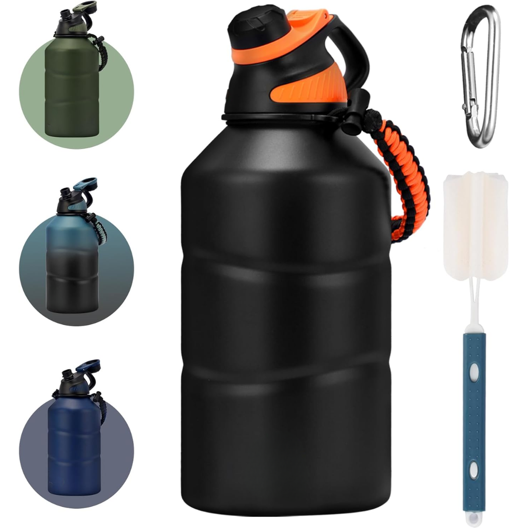 Isolated 1.9 L Water Bottle with Magnetic Lid-Black-Nora Luxe