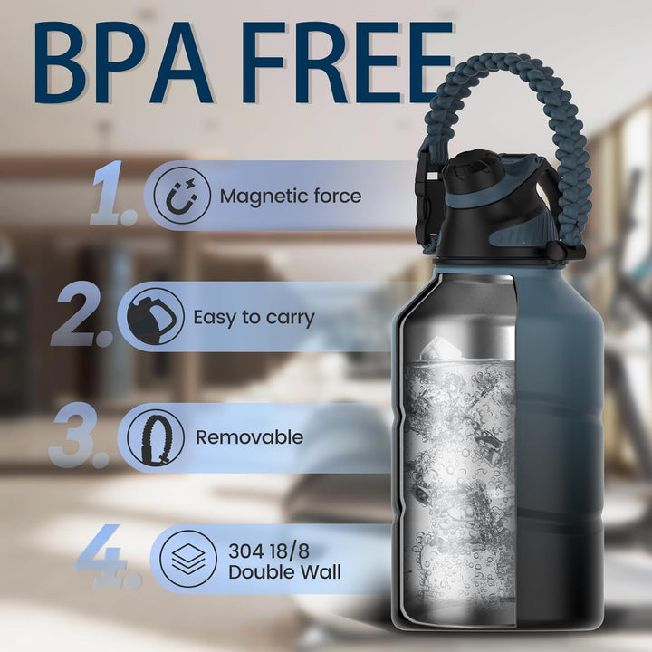 Isolated 1.9 L Water Bottle with Magnetic Lid-Black-Nora Luxe