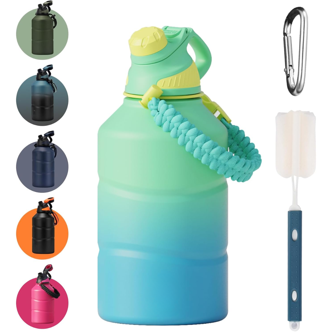 Isolated 1.9 L Water Bottle with Magnetic Lid-Blue Green-Nora Luxe