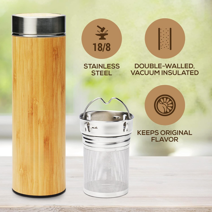 Isolated Premium Bamboo Loose Leaf Tea Infuser Bottle - 500ml-Nora Luxe