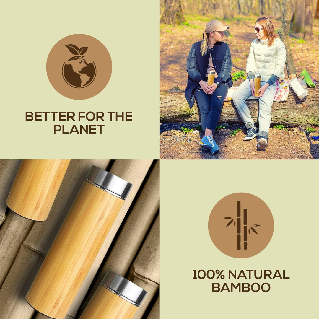 Isolated Premium Bamboo Loose Leaf Tea Infuser Bottle - 500ml-Nora Luxe