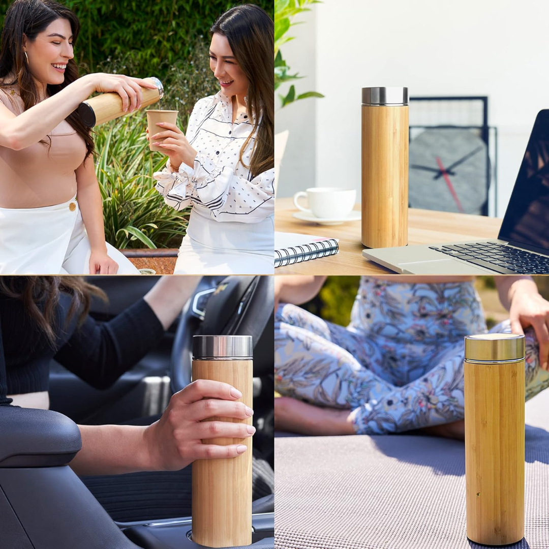 Isolated Premium Bamboo Loose Leaf Tea Infuser Bottle - 500ml-Nora Luxe