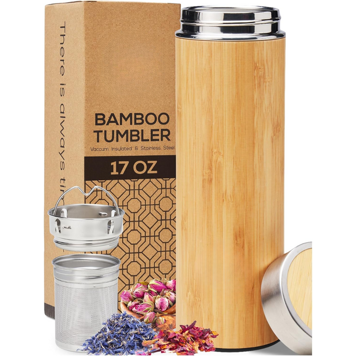 Isolated Premium Bamboo Loose Leaf Tea Infuser Bottle - 500ml-Nora Luxe