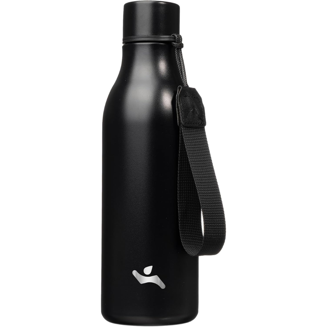 Isolated stainless steel water bottle with strap-500 ml-Black-Nora Luxe