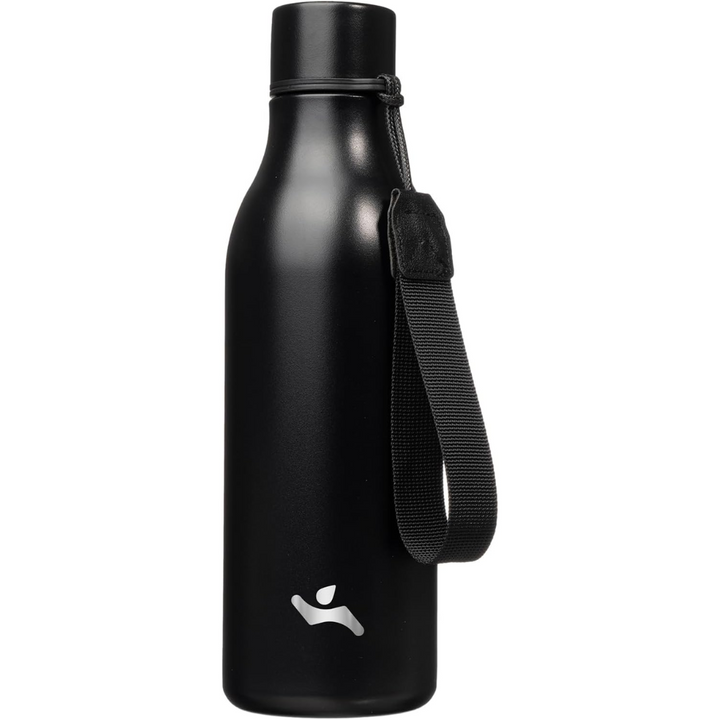 Isolated stainless steel water bottle with strap-500 ml-Black-Nora Luxe