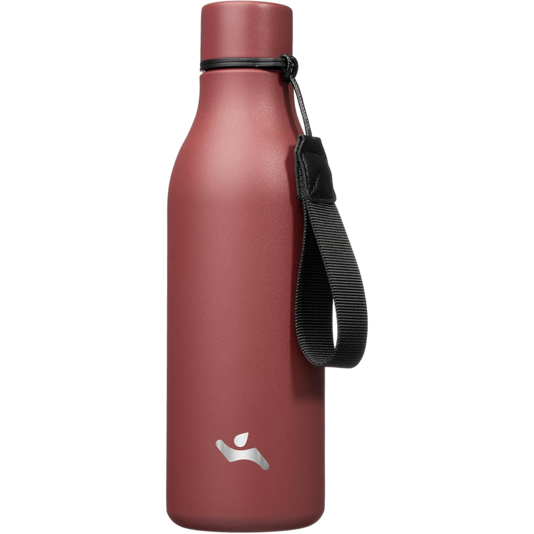 Isolated stainless steel water bottle with strap-500 ml-Brick red-Nora Luxe