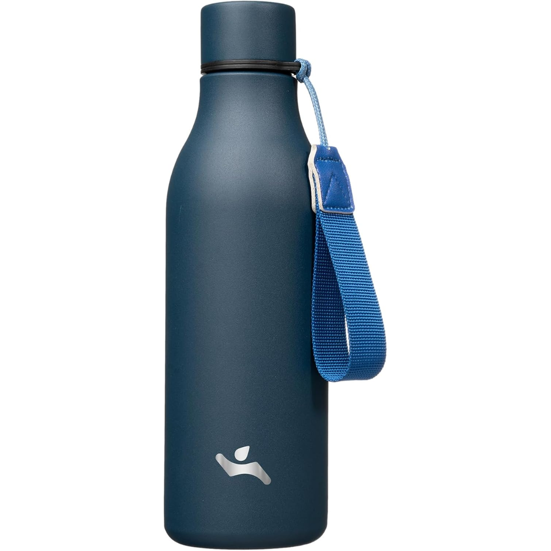 Isolated stainless steel water bottle with strap-500 ml-Dark blue-Nora Luxe