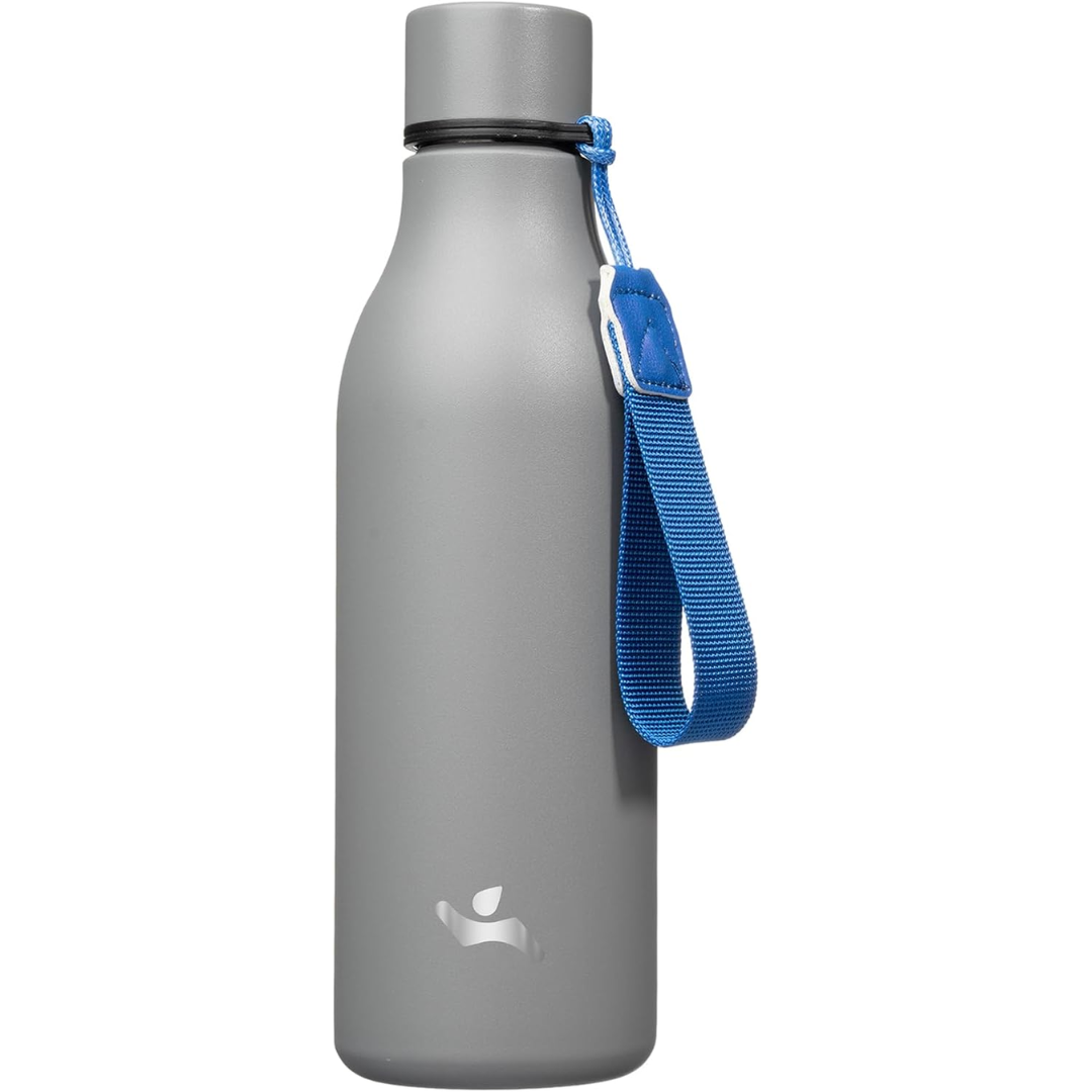 Isolated stainless steel water bottle with strap-500 ml-Gray-Nora Luxe