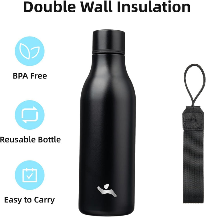 Isolated stainless steel water bottle with strap-500 ml-Olive green-Nora Luxe