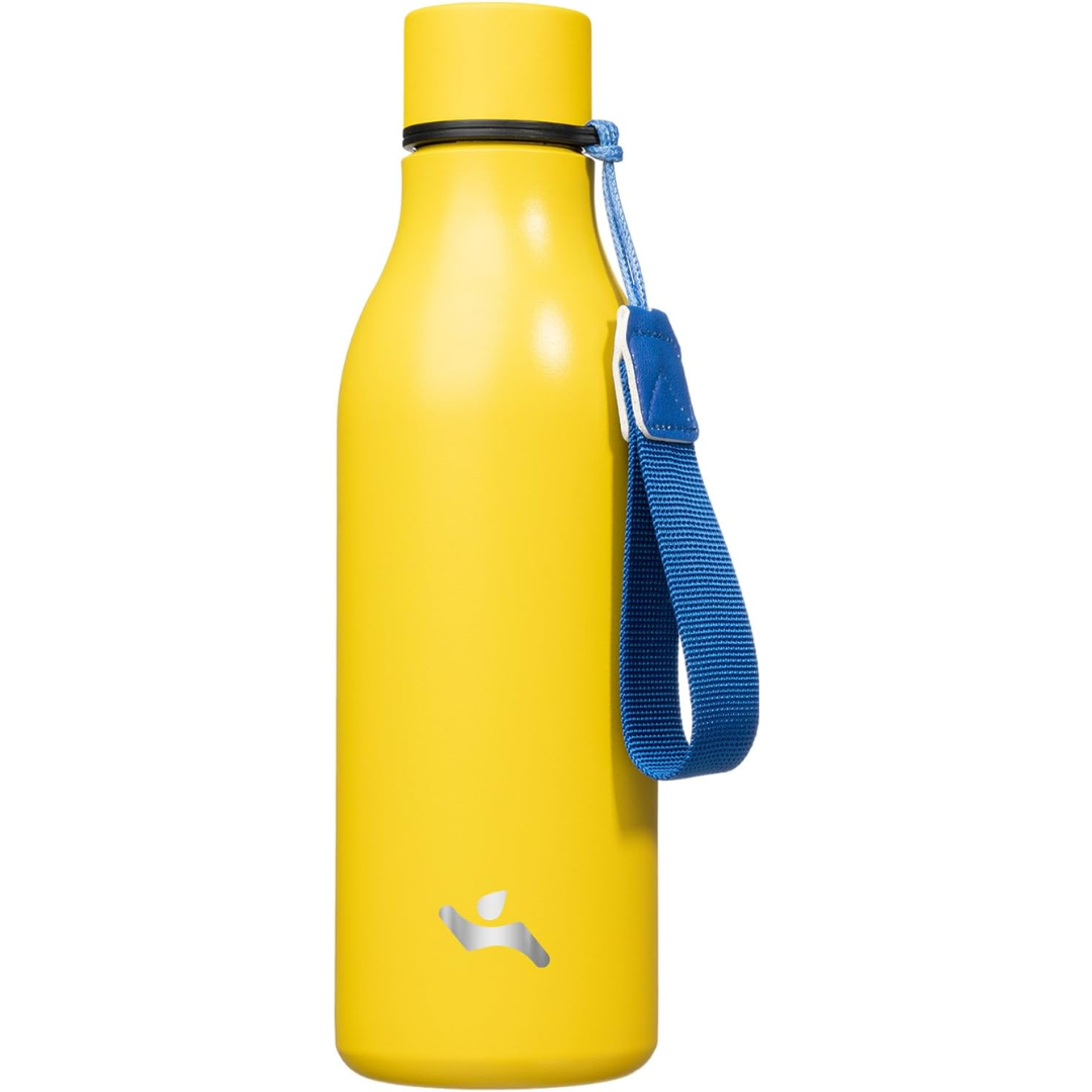 Isolated stainless steel water bottle with strap-500 ml-Yellow-Nora Luxe