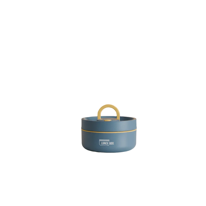 Single round beige container with a carry handle on a plain white background.