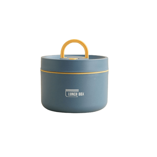 Single tall round beige container with a carry handle on a white background.