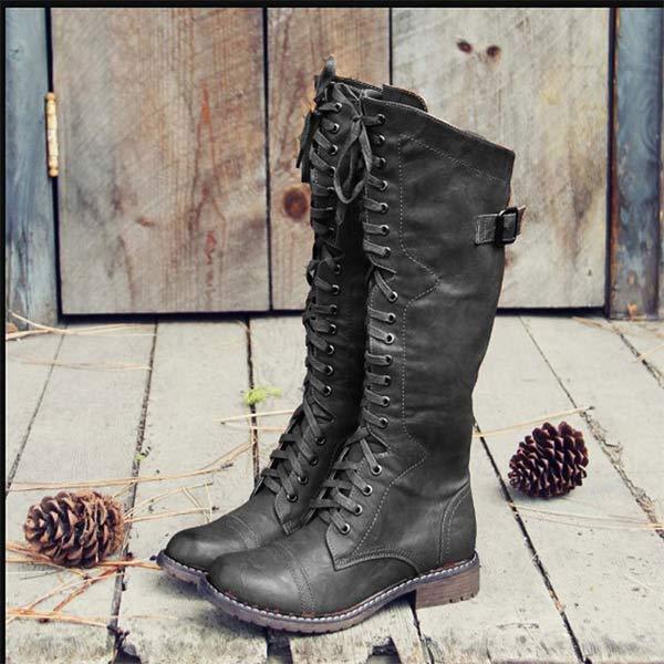 Knee-high Leather Ladies' Boots with Laces and Orthopaedic Comfort – Soraya