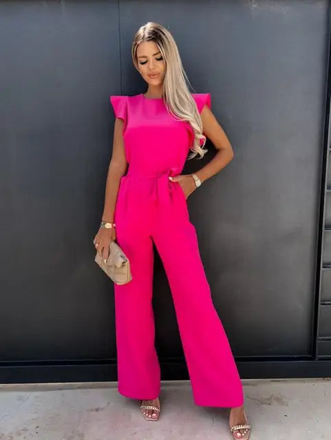 Jumpsuit with Ruffles - Evora-Fuchsia-S-The Livary