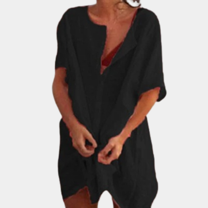 Kate - Comfortable Shirt Dress for Women-Black-S-Nora Luxe