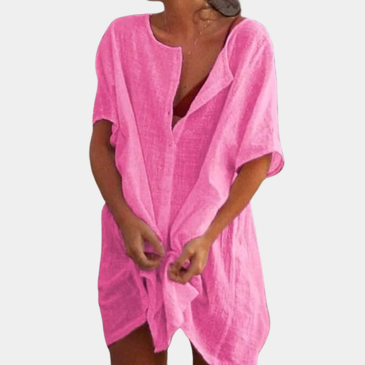 Kate - Comfortable Shirt Dress for Women-Pink-S-Nora Luxe