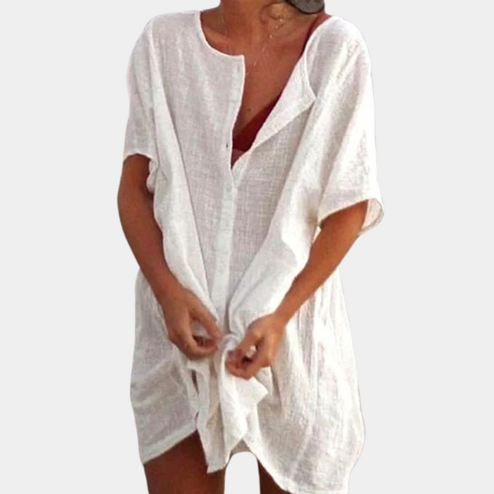 Kate - Comfortable Shirt Dress for Women-White-S-Nora Luxe