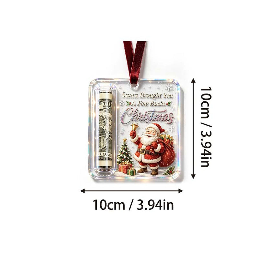 Ornament on a white background with arrows marking its square shape, about 10 centimeters (3.94 inches) in height and width.