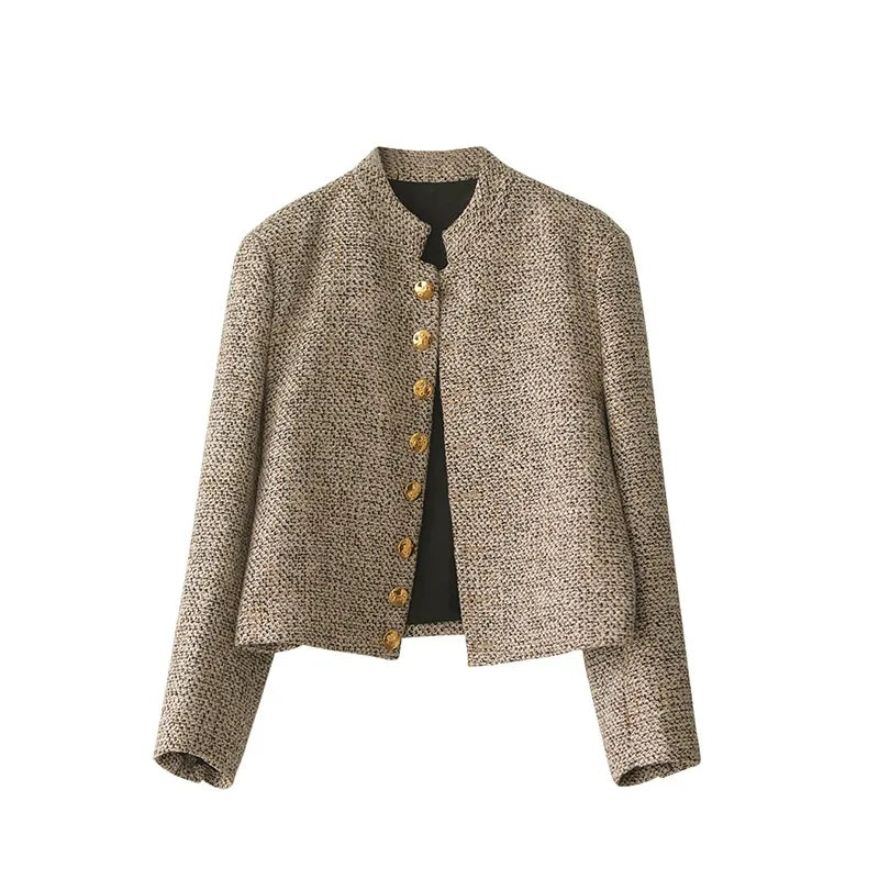 Khaki Vest with Long Sleeves and Button Closure - Elara-M-Nora Luxe