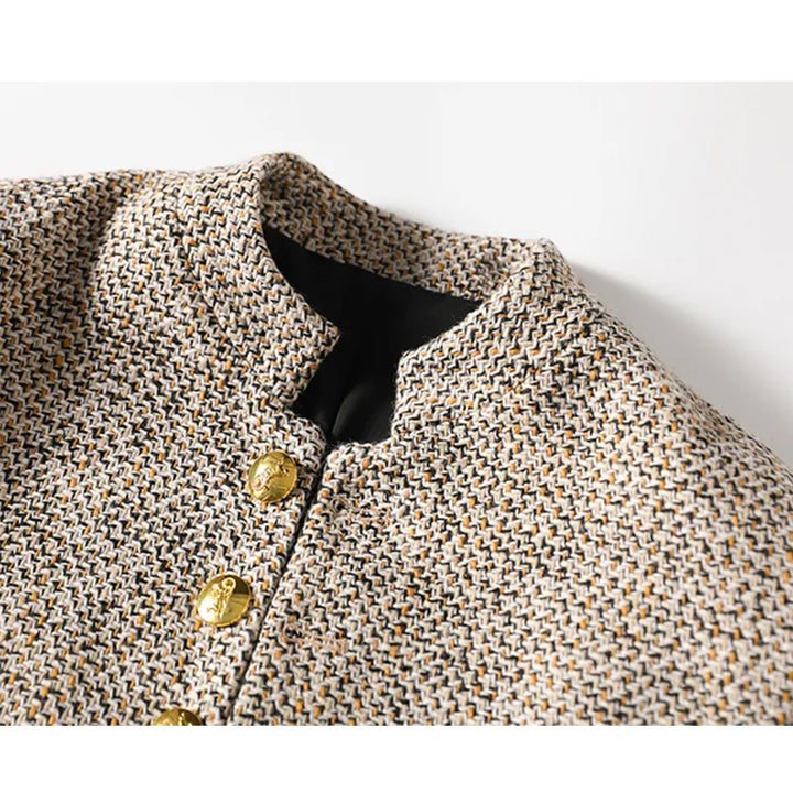 Khaki Vest with Long Sleeves and Button Closure - Elara-S-Nora Luxe