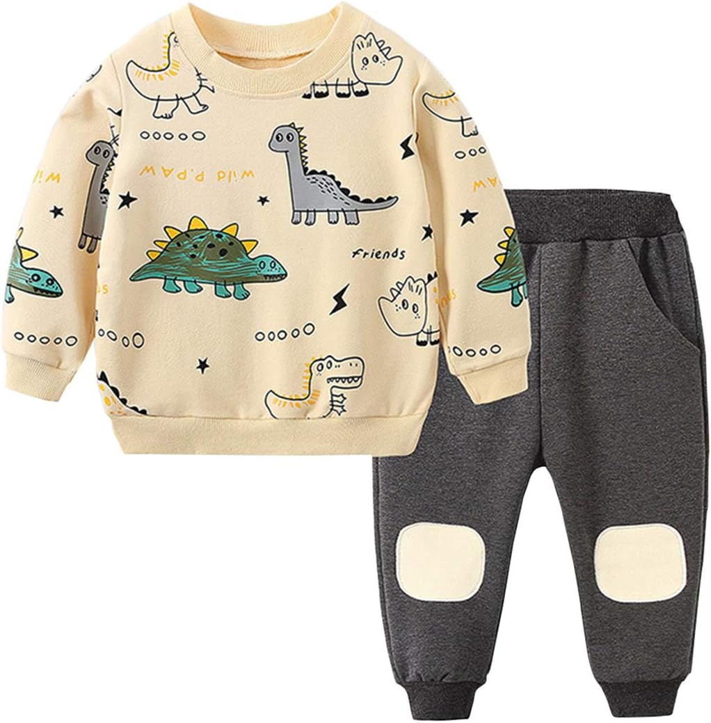 Kids Set: Dinosaur Print Boys Clothing Set-Apricot-1-2 Years old-Nora Luxe