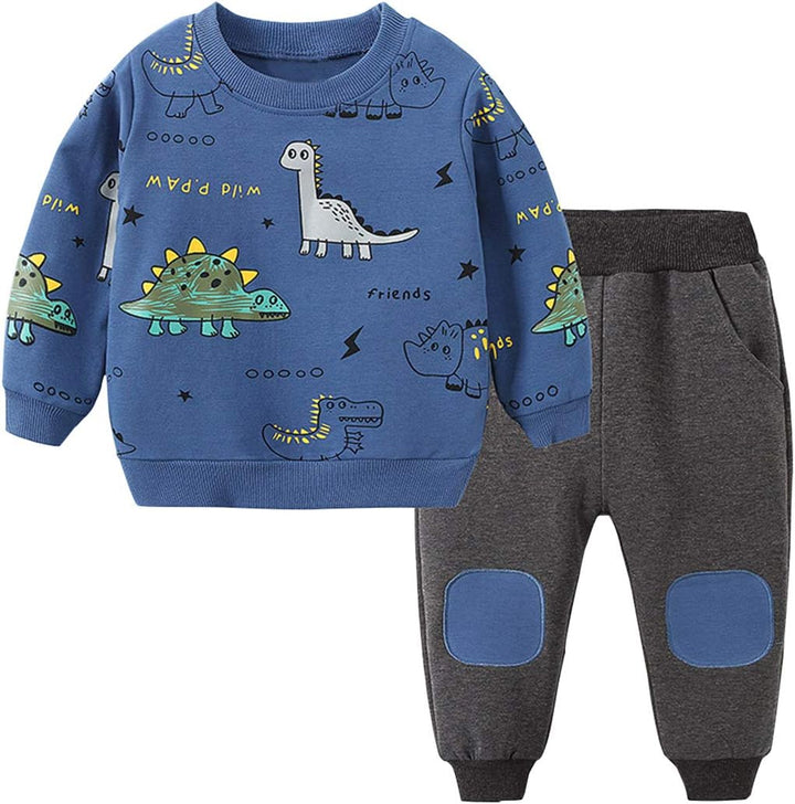 Kids Set: Dinosaur Print Boys Clothing Set-Blue-1-2 Years old-Nora Luxe