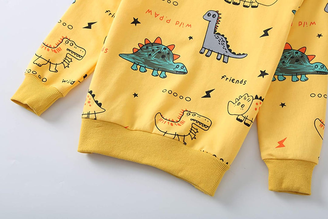 Kids Set: Dinosaur Print Boys Clothing Set-Yellow-1-2 Years old-Nora Luxe