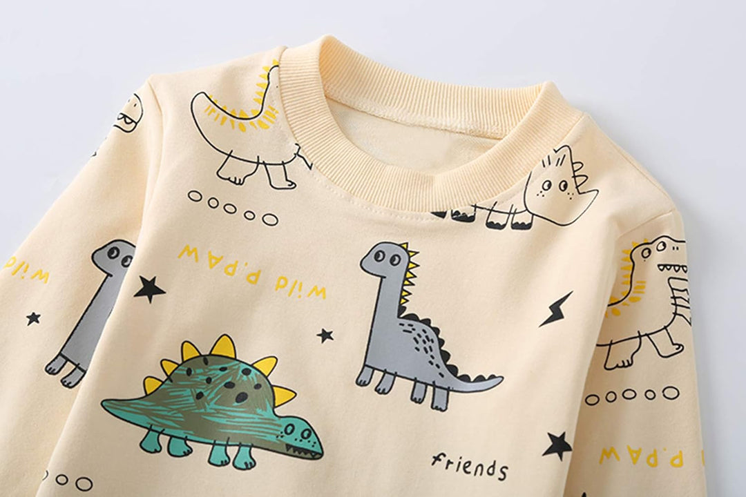 Kids Set: Dinosaur Print Boys Clothing Set-Yellow-1-2 Years old-Nora Luxe