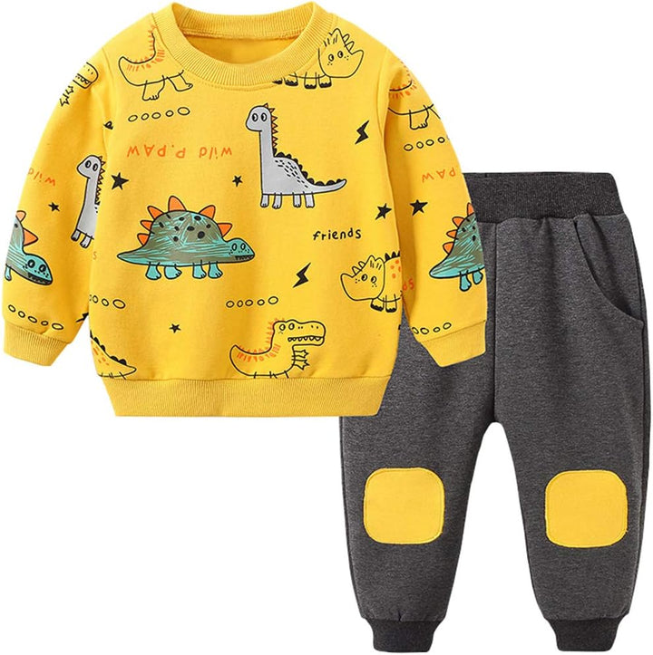 Kids Set: Dinosaur Print Boys Clothing Set-Yellow-1-2 Years old-Nora Luxe