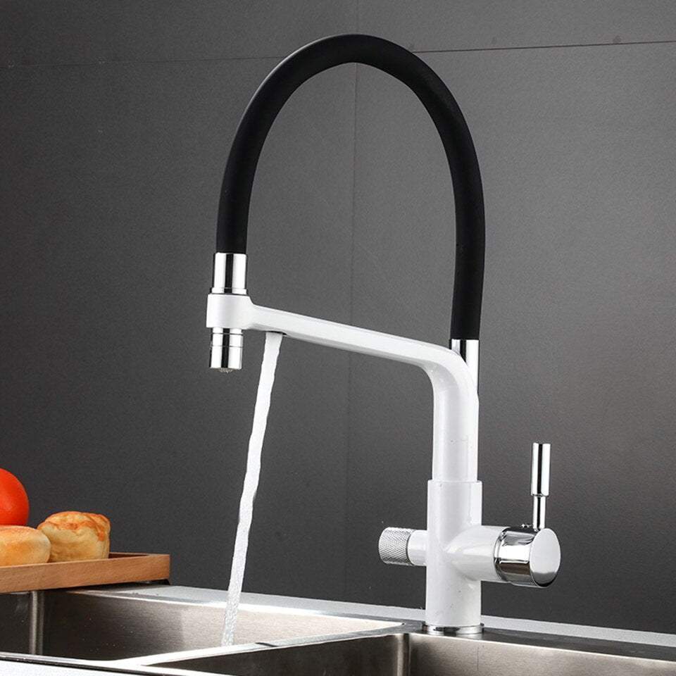 Kitchen Tap with Double Outlet and Water Filtration - PureFlow Duo-White-Nora Luxe
