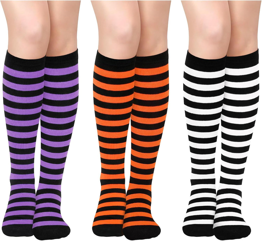 Knee High Socks - Lilac-3 Pairs Striped-Nora Luxe