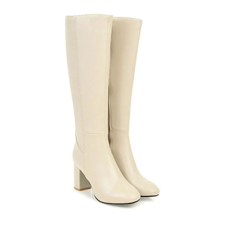 Knee-high Women's Boots with Heel - Sienna-Beige-3.0-Nora Luxe