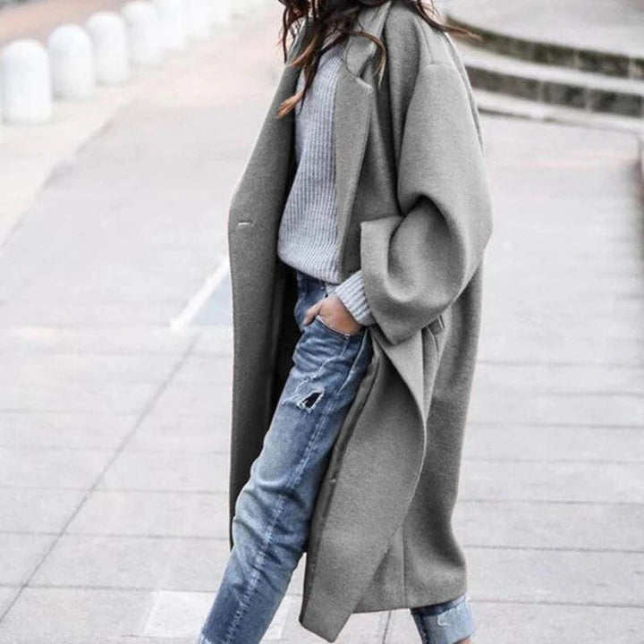 Knee-length Winter Coat with Large Collar for Ladies - Mira-Gray-S-Nora Luxe