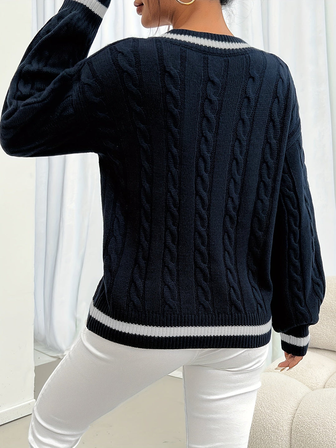 Knit Sweater with Refined Details - Aurora-Blue-S-Nora Luxe