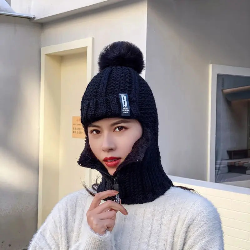 Knitted Ladies Balaclava - Amara-Black-Nora Luxe