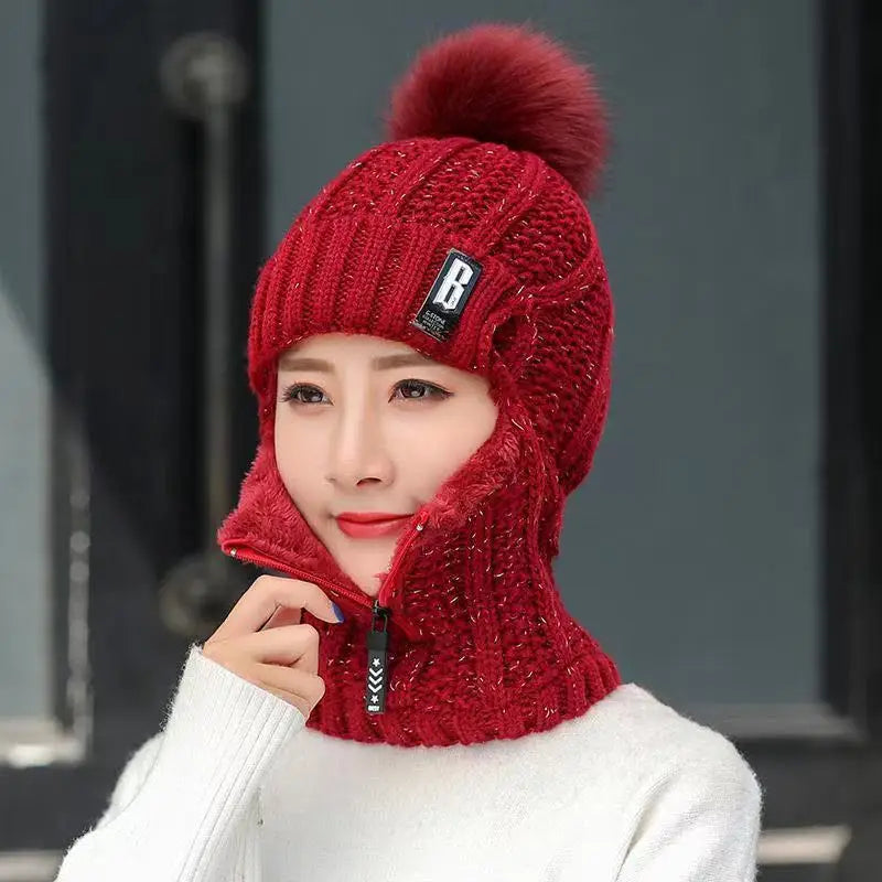 Knitted Ladies Balaclava - Amara-Red-Nora Luxe