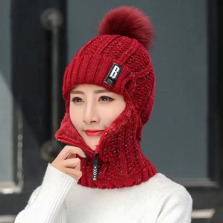 Knitted Ladies Balaclava - Amara-Red-Nora Luxe
