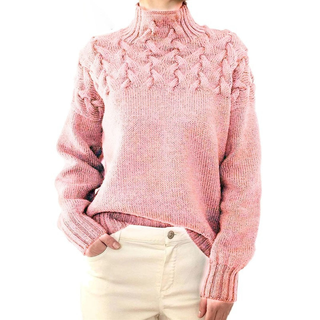 Knitted Ladies' Turtleneck - Isabelle-Pink-S-Nora Luxe