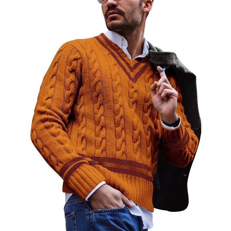 Knitted Men's Sweater - Noah-Orange-S-Nora Luxe