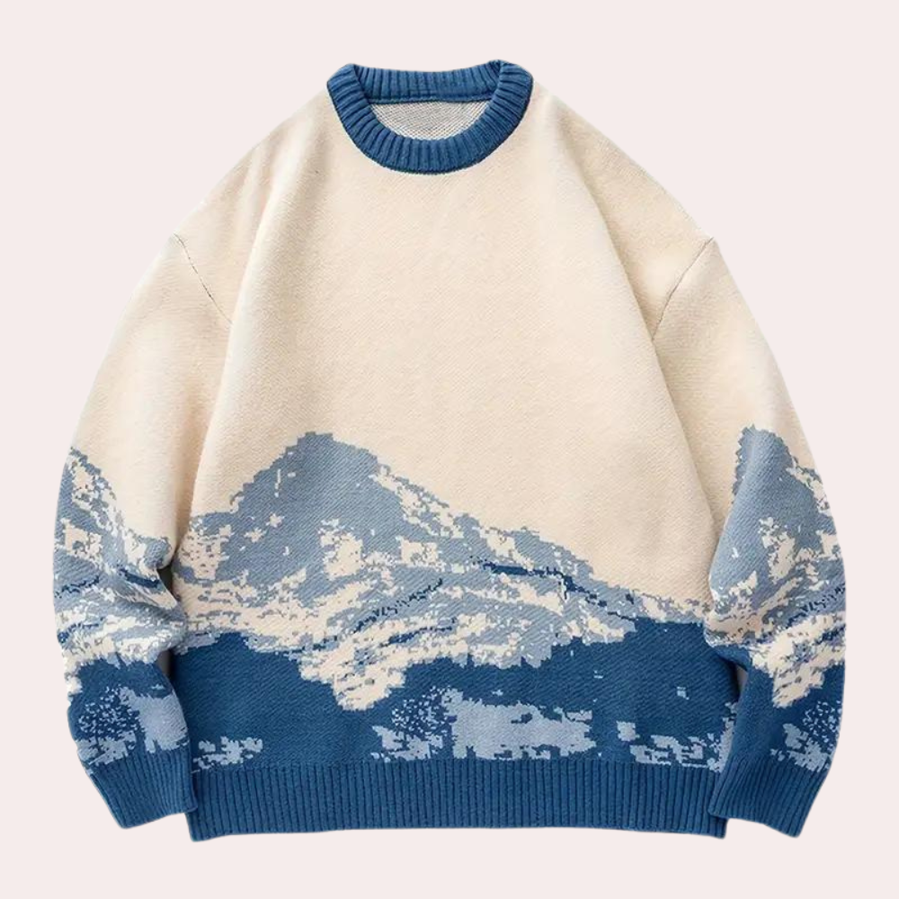 Knitted Mens Sweater with Mountain Pattern - Nordin-S-Nora Luxe