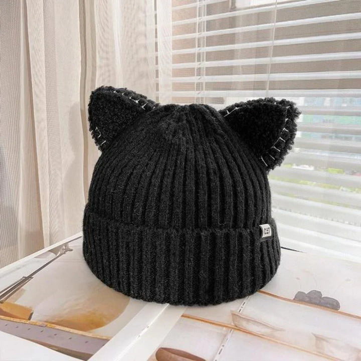 Knitted Winter Hat with Cat Ears - PurrWarm-Black-1-Nora Luxe