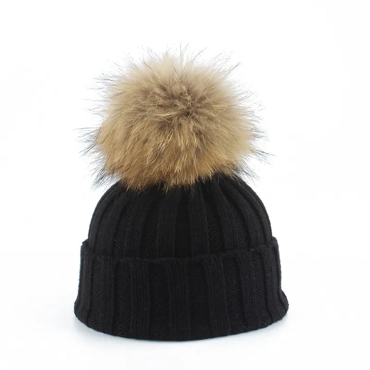 Knitted Winter Pom-Pom Hat - Felina-Black-Nora Luxe
