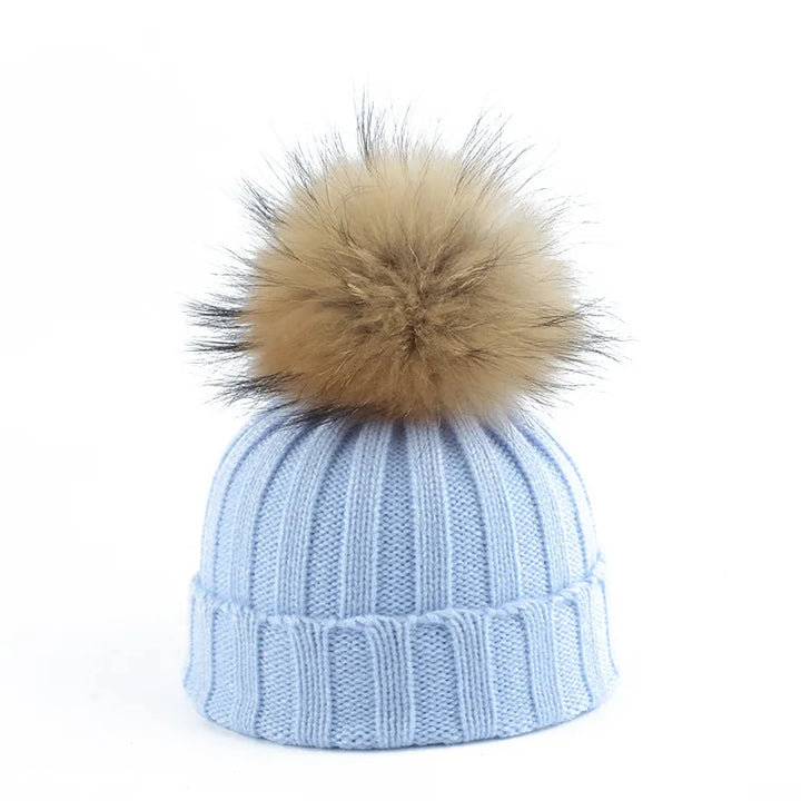 Knitted Winter Pom-Pom Hat - Felina-Light Blue-Nora Luxe