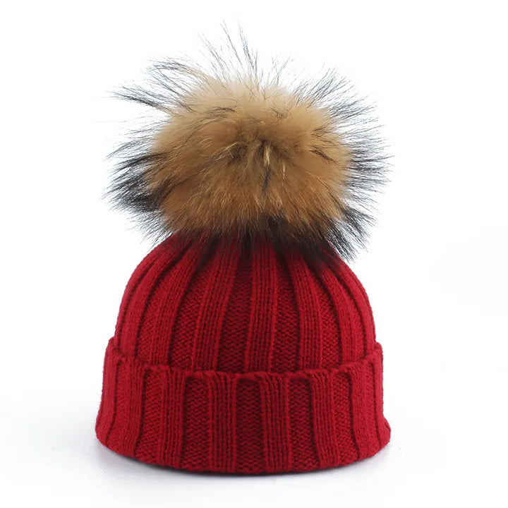 Knitted Winter Pom-Pom Hat - Felina-Red-Nora Luxe